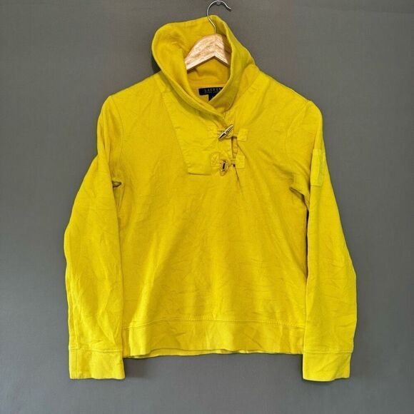 Lauren Ralph Lauren Yellow Women’s Sweater Size Small 100% Cotton High Neck - Picture 1 of 11